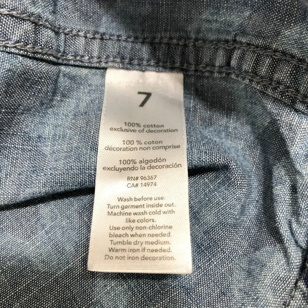 Oshkosh B'Gosh Blue Chevron Chambray Denim Long Sleeve Shirt Kids Boys 7